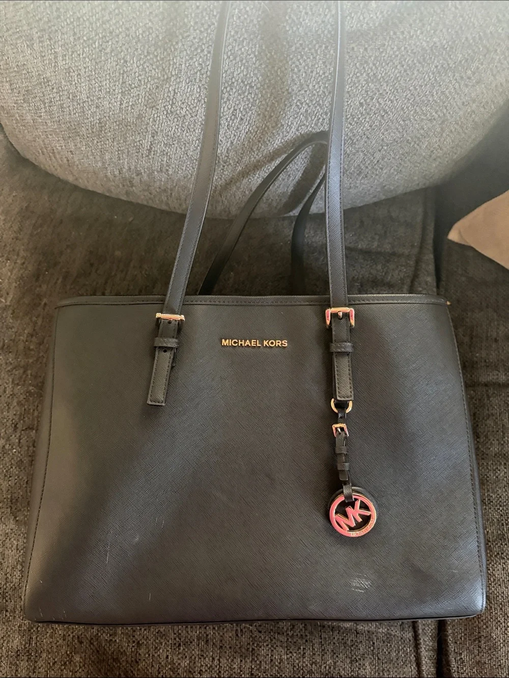 Michael Kors Black Saffiano Leather Laptop Tote with Gold Hardware